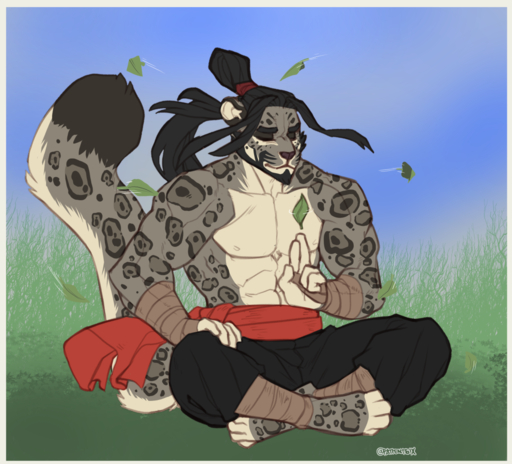 2022 4_toes 5_fingers abs anthro black_hair clothed clothing day detailed_background digital_media_(artwork) faint feet fingers grass hair male outside plant shirtless sitting sky solo toes // 1080x978 // 859.6KB