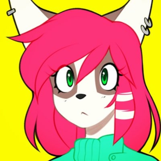1:1 anthro black_nose canid canine canis clothed clothing digital_media_(artwork) female green_eyes hair hybrid long_hair low_res mammal marblesoda piercing procyonid raccoon red_hair rikki simple_background solo wolf // 400x400 // 23.8KB