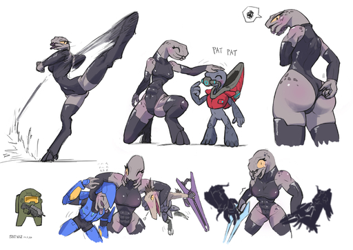 abs absurd_res alien anthro armor big_butt breasts butt butt_pose clothing crewmate_(among_us) energy_sword female flood_(halo) grey_body grey_skin group happy headpat hi_res kick kig-yar legwear leotard melee_weapon muscular muscular_female pose ruuhtian_(kig-yar) sangheili sat_v12 scalie smile solo spartan_(halo) sword thigh_highs tight_clothing unggoy video_games weapon // 3508x2480 // 1.8MB