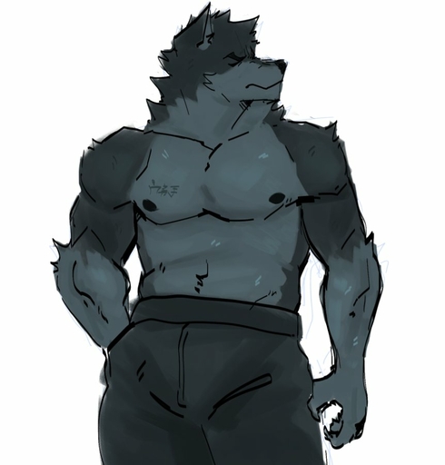 anthro bottomwear canid canine canis clothed clothing goon_(goonie_san) goonie-san hand_in_pocket looking_aside male mammal pants pockets solo toned_body topless topless_male wolf // 862x901 // 61.1KB