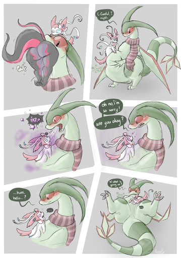 <3 absurd_res ambiguous_gender azserfy belly blush burping butt comic dialogue eeveelution embarrassed feral flygon group hi_res hypnosis mind_control nintendo pheromones pokemon pokemon_(species) rumbling_stomach salazzle scarf size_difference sylveon thick_thighs video_games vore // 2760x3940 // 4.1MB