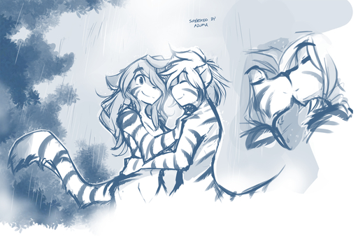 2017 alternate_species anthro anthrofied casual_nudity censored conditional_dnp convenient_censorship duo ears_back eyes_closed felid female flora_(twokinds) fur hug keidran kissing male mammal monochrome nude pantherine pivoted_ears raining romantic_couple sketch smile striped_body striped_fur stripes tiger tiger_trace tom_fischbach twokinds webcomic webcomic_character wet // 1580x1046 // 1.2MB