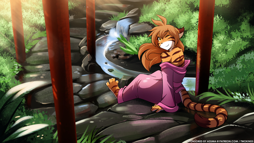 16:9 2019 4_toes anthro asian_clothing bare_shoulders barefoot biped brown_hair claws clothed clothing conditional_dnp creek detailed_background digitigrade east_asian_clothing feet felid female flora_(twokinds) fur furgonomics hair hi_res japanese_clothing keidran kimono looking_at_viewer looking_back mammal multicolored_body multicolored_fur nature one_eye_closed orange_body orange_fur outside pantherine partially_clothed path plant rear_view sitting smile solo spread_toes striped_body striped_fur stripes text tiger toes tom_fischbach twokinds url water webcomic webcomic_character white_body white_fur widescreen wink yellow_eyes // 1920x1080 // 3.6MB