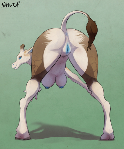 2018 5:6 anthro anus areola ass_up blue_eyes blue_nipples breasts butt female genitals giraffe giraffid half-closed_eyes hi_res hooves horn hybrid leaning leaning_forward long_legs looking_at_viewer looking_back mammal medium_breasts multicolored_body narrowed_eyes nawka nipple_piercing nipples okapi open_mouth ossicone piercing presenting presenting_hindquarters pussy rear_view solo tail_tuft tuft // 1250x1500 // 1.5MB
