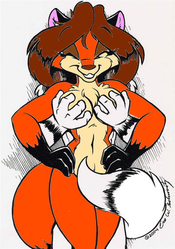 2004 anthro big_breasts breast_grab breasts canid canine covering covering_another covering_breasts covering_crotch duo eric_schwartz female fox front_view grabbing_from_behind hand_on_breast hi_res mammal nude one_eye_closed pose sheila_vixen standing // 964x1375 // 939.1KB