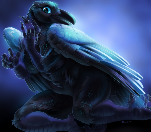2020 4_toes 5_fingers anisodactyl anthro avian beak belly big_breasts biped bird bird_feet black_beak black_body black_claws black_eyelashes black_eyes black_feathers blue_background blue_body blue_feathers blue_sclera blush breasts claws corvid corvus_(genus) curvy_figure dark_theme dated digital_media_(artwork) digitigrade feathered_wings feathers featureles_breasts featureless_crotch feet female fingers fivel front_view gradient_background iridescent looking_at_viewer multicolored_body multicolored_feathers non-mammal_breasts nude open_beak open_mouth oscine passerine pinup pose raven scuted_arms scutes shaded signature simple_background slightly_chubby solo tail_feathers thick_thighs toe_claws toes voluptuous wide_hips wings // 1280x1120 // 2.4MB