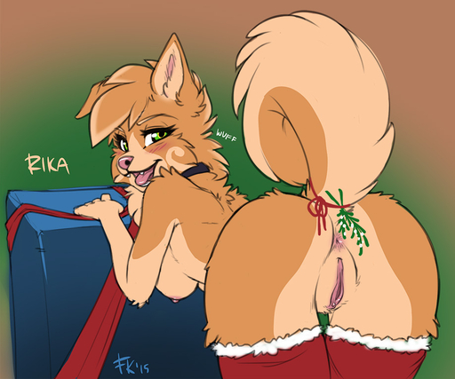 2015 anthro anus blush breasts butt canid canine canis christmas clitoral_hood clitoris clothing collar domestic_dog erect_nipples female fluff-kevlar fluffy fluffy_tail genitals green_eyes holidays kissing_bough legwear looking_at_viewer looking_back mammal mistletoe mostly_nude nipples open_mouth plant pomeranian presenting presenting_anus presenting_hindquarters presenting_pussy pussy raised_tail rear_view rika_(character) simple_background solo spitz stockings thigh_highs tongue tongue_out // 918x766 // 179.7KB