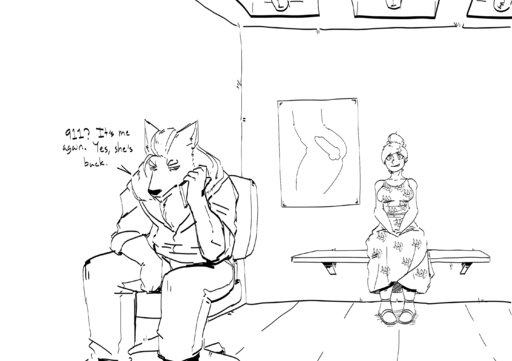 anthro bench bottomwear canid canine canis clothing dress duo female goonie-san hi_res human jacket male malefemale mammal monochrome pants phone poster sitting smile stalker topwear wolf yandere // 2894x2039 // 308.6KB