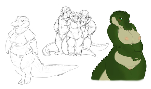2012 alligator alligatorid anthro big_breasts blush bottomwear breasts clothed clothing conditional_dnp crocodilian female fgs fully_clothed genitals green_eyes group looking_at_viewer nipples non-mammal_breasts nude panties pants pussy reptile ridges scalie sefeiren shirt simple_background slightly_chubby solo topless topwear underwear white_background // 1280x757 // 162.4KB