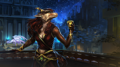 5_fingers anthro breasts brown_body brown_fur city clothed clothing cup detailed_background digital_media_(artwork) dragon female fingers fur furred_dragon h1fey hi_res holding_object horn night non-mammal_breasts // 1922x1080 // 2.9MB