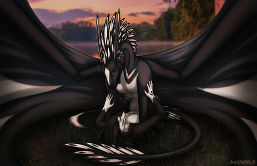 anthro anthro_on_feral bestiality dragon evening feathers female feral fur grass hybrid lake male malefemale photo_background plant romantic_ambiance sergal sex shadarrius size_difference size_play smaller_male vaginal // 1280x829 // 1020.7KB
