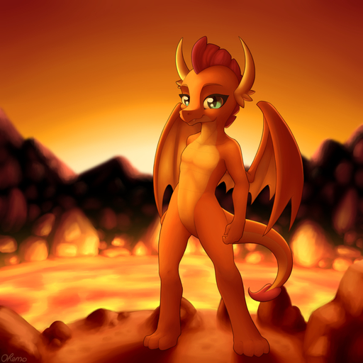 1:1 2019 absurd_res dragon featureless_crotch female friendship_is_magic hi_res my_little_pony ohemo smolder_(mlp) solo volcano // 4000x4000 // 5.0MB