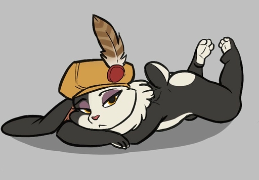 2017 3_toes anthro barefoot black_body black_fur clothing dewlap_(anatomy) elyssia_(armello) eyelashes eyeshadow feet female frown fur grey_background half-closed_eyes hat hat_only headgear headgear_only headwear headwear_only lagomorph leporid looking_at_viewer makeup mammal mostly_nude mottled mottled_body mottled_fur narrowed_eyes neck_tuft piebald piebald_body piebald_fur pink_nose rabbit simple_background siroc soles toes tuft video_games white_body white_fur yellow_eyes // 773x539 // 37.1KB