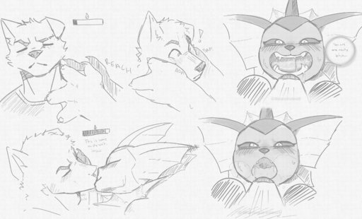 ! 2020 absurd_res anthro blush bodily_fluids breath canid canine canis clothing drinking drinking_saliva drooling duo eeveelution english_text eyes_closed female goon_(goonie_san) goonie-san hand_on_head hi_res kissing looking_pleasured male malefemale mammal monochrome nintendo open_mouth pokemon pokemon_(species) profanity saliva saliva_string shirt surprise teeth text tongue topwear vaporeon video_games wolf // 3390x2053 // 1.5MB