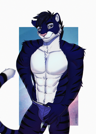 abs anthro bulge clothing felid looking_at_viewer male mammal muscular muscular_anthro muscular_male pantherine simple_background smiju smile solo standing tiger underwear // 649x900 // 496.9KB