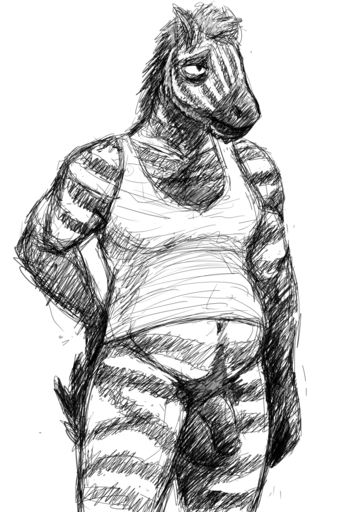 2016 anthro balls belly biped black_and_white bottomless clothed clothing digital_drawing_(artwork) digital_media_(artwork) equid equine eyebrows flaccid foreskin genitals hair hand_on_hip hi_res hladilnik horse male mammal mane mane_hair mature_anthro mature_male monochrome navel penis pubes shirt simple_background sketch slightly_chubby solo tank_top topwear uncut white_background zebra zebra_dad_(hladilnik) // 886x1280 // 1.3MB