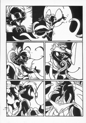 anthro black_and_white breasts butt clothing comic consentacles duo eric_schwartz female genitals mammal mephitid monochrome nipples open_mouth open_smile panties pen_(artwork) pussy skunk slimy_(character) smile tentacle_monster tentacles tracey traditional_media_(artwork) underwear undressing // 600x850 // 119.0KB