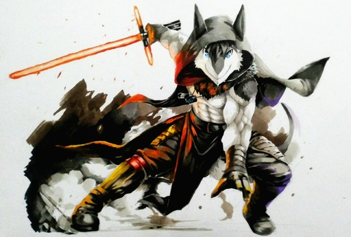 abs anthro biceps boots cape clothed clothing crossguard_lightsaber discordnight dog_tags footwear forced hood lightsaber male melee_weapon muscular muscular_anthro muscular_male pecs red_lightsaber science_fiction sergal simple_background solo star_wars topless unknown_artist weapon // 1280x862 // 211.0KB