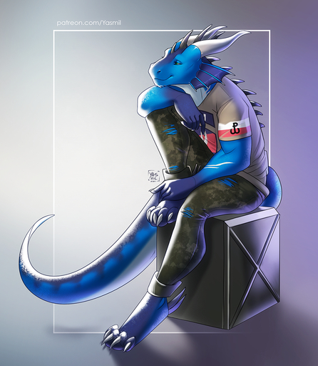 2020 4_toes 5_fingers anthro back_spikes blue_body blue_scales clothed clothing digital_media_(artwork) dragon feet fingers head_spikes male scales solo spikes spikes_(anatomy) toes wingless_dragon yasmil // 946x1086 // 1.1MB