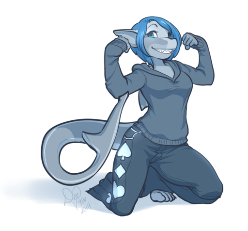 2014 alesia anthro barefoot biped blue_eyes blue_hair clothed clothing digital_media_(artwork) fangs feet female fish flexing grey_body grey_scales hair kittydee kneeling looking_at_viewer marine scales shark simple_background smile solo sweater teeth toes topwear white_background // 698x649 // 182.2KB