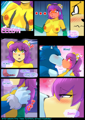 <3 anthro blush breasts clothed clothing comic duo eulipotyphlan female fur hair herpestid hi_res kissing male malefemale mammal mina_mongoose mongoose nipples purple_hair question_mark roadiesky sonic_the_hedgehog sonic_the_werehog tongue topless were wereeulipotyphlan werehog // 1226x1726 // 1.2MB