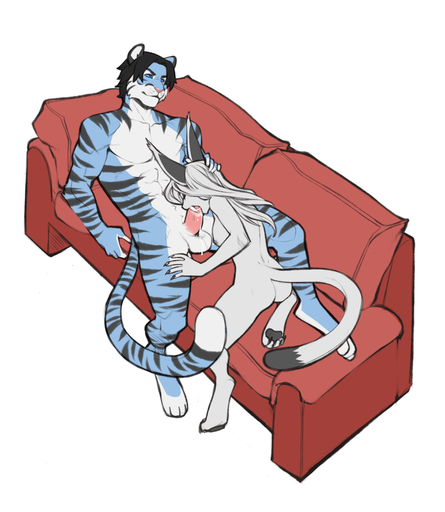 abs anthro anthro_on_anthro balls big_ears big_tail black_body black_fur black_hair black_nails blue_body blue_eyes blue_fur bodily_fluids colored_nails cum duo erection fangs felid fellatio female female_penetrated fur furniture genital_fluids genitals hair hi_res larger_male lex_kempo long_hair machairodontine male malefemale male_penetrating male_penetrating_female mammal muscular nails nipples oral oral_penetration pantherine paws pecs penetration penile penis raised_tail saliva sex short_hair size_difference smaller_female smaller_penetrated snow_(snowier) sofa spearfrost stripes teeth tiger white_body white_fur white_hair // 1112x1280 // 4.1MB