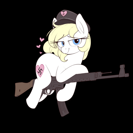1:1 <3 absurd_res alpha_channel aryanne_(character) bedroom_eyes clothing equid equine fan_character female feral gun hat headgear headwear hi_res horse mammal narrowed_eyes nazi pony ranged_weapon seductive shinodage simple_background solo stg-44 swastika transparent_background weapon // 4000x4000 // 1.0MB