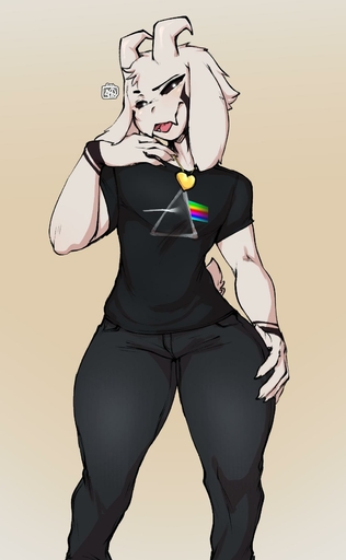 anthro asriel_dreemurr_(god_form) avante92 boss_monster bottomwear bovid bulge caprine clothed clothing denim denim_clothing fur hand_on_leg hand_on_thigh hi_res jeans looking_at_viewer male mammal open_mouth pants shirt short_sleeves simple_background solo standing thick_thighs topwear video_games white_body white_fur // 1083x1755 // 92.0KB