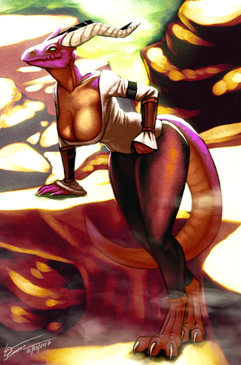 anthro athosvds big_breasts breasts dragon female hi_res horn non-mammal_breasts solo wide_hips // 845x1280 // 2.0MB