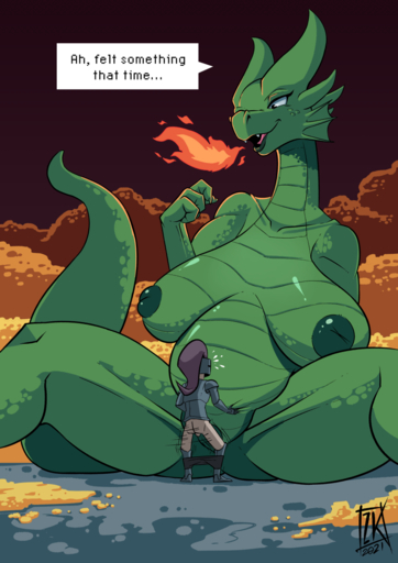anthro armor big_breasts breasts breath_powers clothed clothing deepest_sword dialogue dragon elemental_manipulation female fire fire_breathing fire_manipulation green_body headgear helmet hi_res human inverted_nipples knight larger_female macro male mammal nipples non-mammal_breasts nude pants_down partially_clothed scalie sex size_difference smaller_male spread_legs spreading warrior zwitterkitsune // 848x1200 // 369.7KB