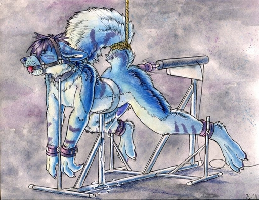 2011 anal anal_penetration ankle_cuffs anthro ball ball_gag bdsm blue_body blue_fur bodily_fluids bondage bound canid canine collar cum cum_while_penetrated drooling ejaculation erection eyes_closed forced forced_orgasm fuck_bench fucking_machine fully_bound fur gag gagged genital_fluids genitals hands-free harness harness_ball_gag harness_gag machine male mammal muzzle_(object) muzzled nude orgasm penetration penis rope ruaidri saliva shackles solo submissive submissive_male tail_bondage wrist_cuff // 815x629 // 135.7KB