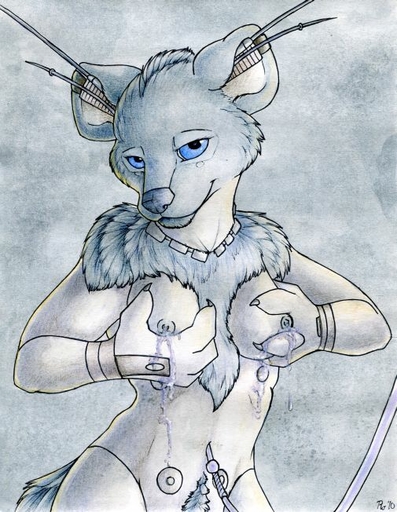 android anthro bodily_fluids breasts female fur hyaenid lactating looking_at_viewer machine mammal nipples nude robot ruaidri sine_(character) solo spotted_hyena // 505x652 // 82.0KB