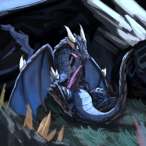 1:1 2019 ambiguous_gender dragon feral grass hi_res horn open_mouth plant rhythmpopfox scalie signature solo teeth that_time_i_got_reincarnated_as_a_slime veldora_tempest western_dragon wings // 1280x1280 // 6.8MB