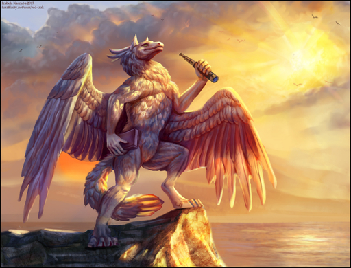 2017 anthro book cloud detailed_background digital_media_(artwork) dragon feathered_dragon feathered_wings feathers fur furred_dragon mammal outside red-izak sea seaside solo standing sunset telescope water white_body white_feathers wings // 1004x764 // 507.3KB