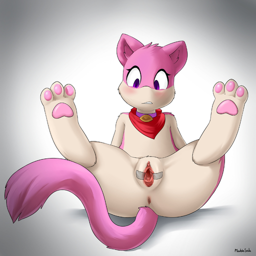 1:1 2015 absurd_res alternate_color anthro anus blush digital_media_(artwork) fan_character female fur genitals hi_res hindpaw hybrid jem_(disambiguation) legendary_pokemon looking_at_viewer looking_down marblesoda mew mewlava nude pawpads paws pink_body pink_fur pokemon_(species) pussy quilava scarf semi-anthro simple_background solo spread_legs spread_pussy spreading tape video_games // 3000x3000 // 2.0MB