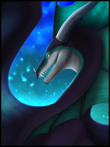 2019 aevere_(anotherpersons129) black_border border claws digital_media_(artwork) dragon feral glacierdragon green_eyes hi_res horn membrane_(anatomy) membranous_wings open_mouth solo spines teeth wings // 1610x2135 // 1.9MB