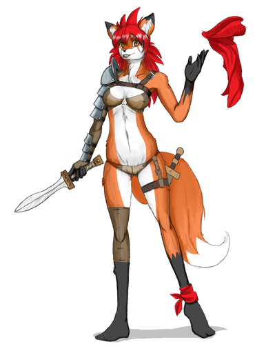 anthro armor biped camel_toe canid canine etheross female fox hair hi_res holding_object holding_sword holding_weapon looking_at_viewer mammal melee_weapon nipple_outline orange_eyes red_hair simple_background solo standing sword unconvincing_armor weapon white_background // 1505x1997 // 709KB