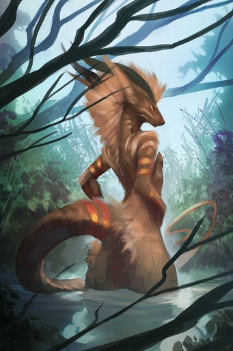 2020 2:3 ambiguous_gender anthro artbyzephra brown_body brown_fur day detailed_background dragon fur furred_dragon hi_res horn outside partially_submerged sky solo wingless_dragon zephra // 1000x1500 // 215.4KB