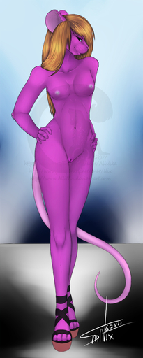 alishka anthro blonde_hair blue_eyes breasts female genitals hair mammal mouse murid murine nipples nude pussy rodent solo // 400x1000 // 290.9KB