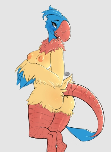 2018 anthro anthrofied archen areola avante92 avian breasts butt digital_media_(artwork) feathers female fossil_pokemon hi_res looking_at_viewer nipples non-mammal_breasts pokemon_(species) pokemorph simple_background smile solo teeth video_games // 1257x1726 // 147.9KB