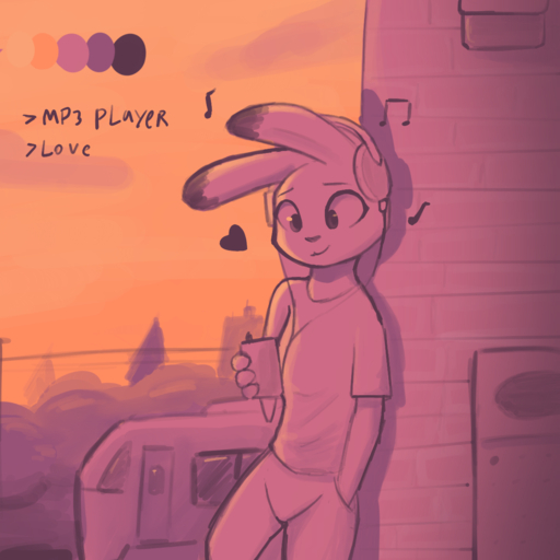 1:1 <3 ambiguous_gender anthro bottomwear clothed clothing disney enginetrap english_text fully_clothed hand_in_pocket headphones hi_res holding_object judy_hopps lagomorph leporid mammal outside pants pockets rabbit restricted_palette shirt sketch sky solo t-shirt text topwear train vehicle zootopia // 1250x1250 // 1.0MB