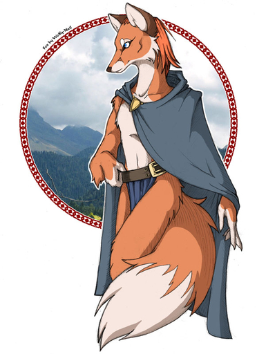 2006 anthro blue_eyes bottomwear canid canine cloak clothing digital_media_(artwork) fox landscape loincloth male mammal simple_background solo white_background wolfy-nail // 581x800 // 103.0KB