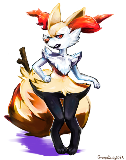 anthro braixen fur grungecandy hi_res looking_at_viewer male nintendo pokemon pokemon_(species) simple_background solo standing video_games white_background wide_hips // 1422x1800 // 1.1MB