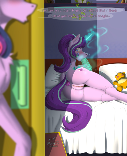 2018 anal anal_masturbation anal_penetration blush bodily_fluids butt buttplug clitoris cutie_mark dialogue digital_media_(artwork) duo english_text equid equine fellatio female friendship_is_magic genital_fluids genitals hasbro hi_res horn horse inside looking_at_viewer lying mammal masturbation my_little_pony on_side oral oral_penetration penetration penile pillow pussy pussy_juice sex sex_toy starlight_glimmer_(mlp) text toying_self twilight_sparkle_(mlp) twotail813 unicorn // 1280x1565 // 1.1MB