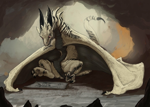 2018 cave claws creating_art dragon drawing flamespitter front_view horn pen red_eyes scales scalie solo teeth white_body white_scales wings wyvern // 1400x1000 // 175.2KB