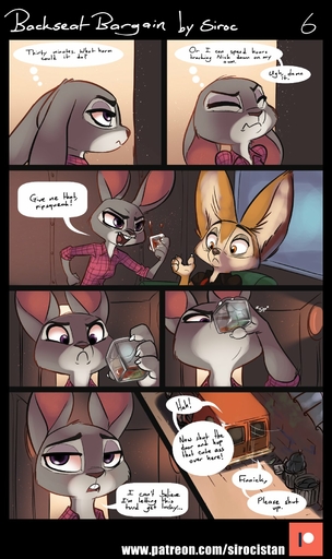 2020 alcohol alley anthro beverage breasts brown_body brown_eyes brown_fur buckteeth canid canine clothed clothing comic cup dialogue drinking duo english_text extortion female fennec finnick fox fully_clothed fur grey_body grey_fur hi_res holding_cup holding_object inside_vehicle judy_hopps lagomorph leporid long_ears male malefemale mammal open_mouth open_smile purple_eyes rabbit siroc sitting smile speech_bubble standing teeth text thought_bubble url vehicle vulpes // 1080x1820 // 284.7KB