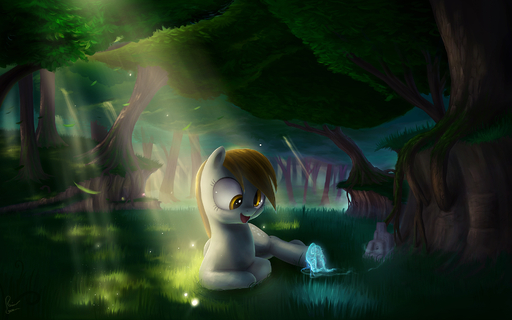 16:10 2014 blonde_hair cutie_mark derp_eyes derpy_hooves_(mlp) detailed_background digital_media_(artwork) digital_painting_(artwork) equid female feral forest friendship_is_magic glowing grass hair hasbro hi_res light light_rays lying magic mammal moss my_little_pony nature outside photonoko plant solo tree widescreen yellow_eyes // 2000x1250 // 1.2MB