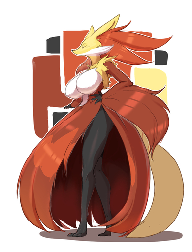 anthro anthrofied big_breasts black_body black_fur breasts delphox eyes_closed fdokkaku featureless_breasts feet female fingers full-length_portrait fur hand_on_hip hi_res huge_breasts multicolored_body multicolored_fur nude pokemon_(species) pokemorph portrait red_body red_fur solo standing toes video_games white_body white_fur yellow_body yellow_fur // 914x1200 // 484.6KB
