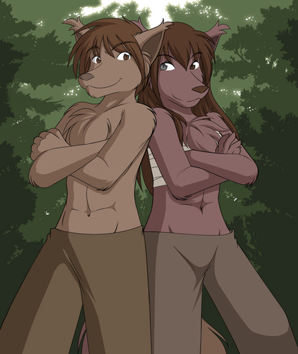 anthro back_to_back bandage brother brown_hair canid canine canis chest_tuft chest_wraps conditional_dnp detailed_background duo female forest fur hair heterochromia keidran male mammal natani nature outside plant sibling sister tom_fischbach tree tuft twokinds webcomic webcomic_character wolf wood wraps zen_(twokinds) // 615x730 // 134.0KB