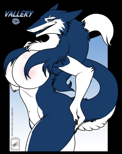 2012 absurd_res alpha_channel anthro big_breasts blue_body blue_fur breasts butt chest_tuft digital_media_(artwork) female fur hi_res huge_breasts lips mammal nails navel nude pose sergal side_boob smile solo thick_bottom_lip tuft vallery_(walter_sache) walter_sache // 6150x7770 // 5.6MB